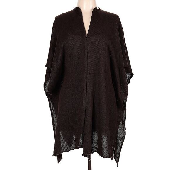 Eskandar Shawl Collar Jacket Wide Knit Open Poncho Linen One Size Brown Scotland - Picture 1 of 7